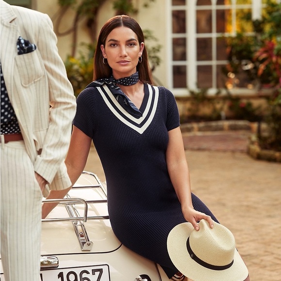 Ralph Lauren Black Label Dresses & Skirts - Lauren Ralph Lauren Cotton-Blend Cricket Sweater Dress French Navy & White SP